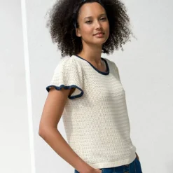 Pull manches courtes, maille fantaisie