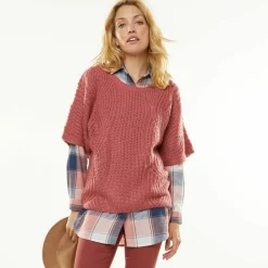 Pull poncho manches coudes, maille anglaise et torsades