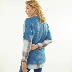 Pull poncho manches coudes, maille anglaise et torsades