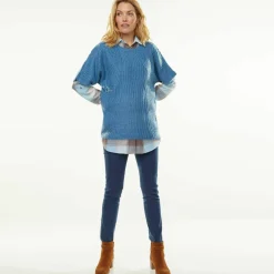 Pull poncho manches coudes, maille anglaise et torsades