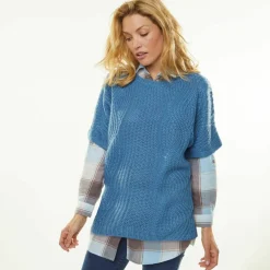 Pull poncho manches coudes, maille anglaise et torsades