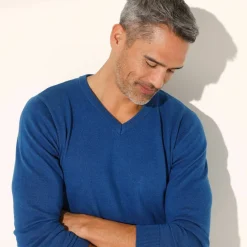 Pull pur coton col V manches longues