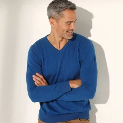 Pull pur coton col V manches longues