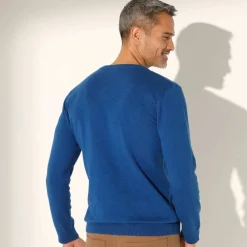 Pull pur coton col V manches longues