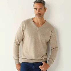 Pull pur coton col V manches longues