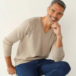 Pull pur coton col V manches longues
