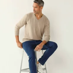 Pull pur coton col V manches longues
