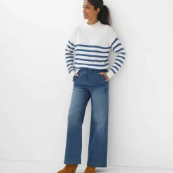 Pull rayé, col broderie anglaise