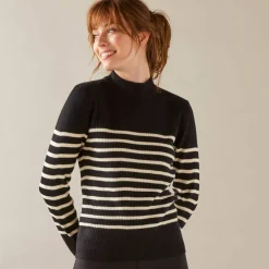 Pull rayé col montant, maille côtelée