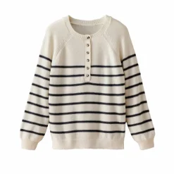 Pull rayé col tunisien boutonné
