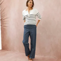 Pull rayé col tunisien boutonné