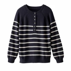 Pull rayé col tunisien boutonné