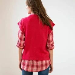 Pull torsadé sans manches, épaules tombantes