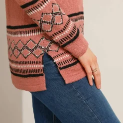 Pull tunique, base et poignets jacquard
