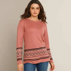 Pull tunique, base et poignets jacquard