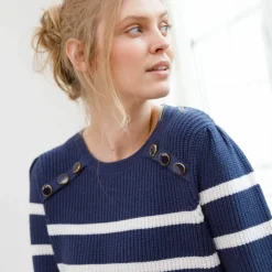 Pull tunique boutons fantaisie, rayé