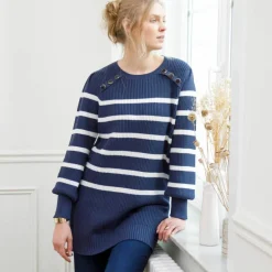 Pull tunique boutons fantaisie, rayé