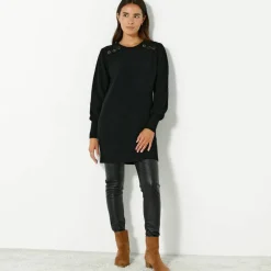 Pull tunique boutons fantaisie toucher doux