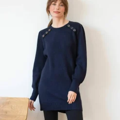 Pull tunique boutons fantaisie toucher doux