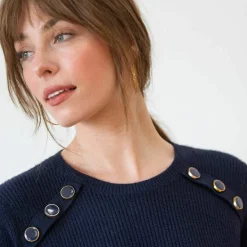 Pull tunique boutons fantaisie toucher doux