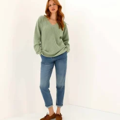 Pull tunique col V, maille anglaise