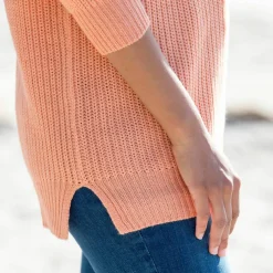 Pull tunique col V, maille anglaise