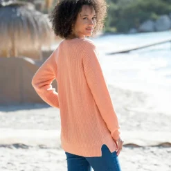 Pull tunique col V, maille anglaise