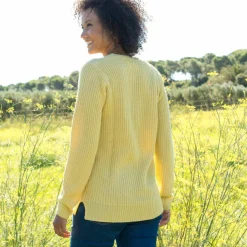 Pull tunique col V, maille anglaise
