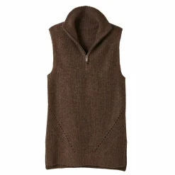 Pull tunique en côte sans manches, col montant zippé