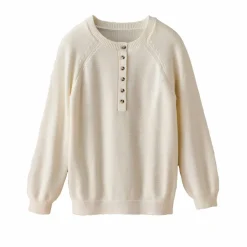 Pull uni col tunisien boutonné