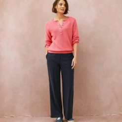 Pull uni col tunisien boutonné