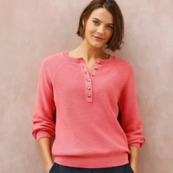 Pull uni col tunisien boutonné