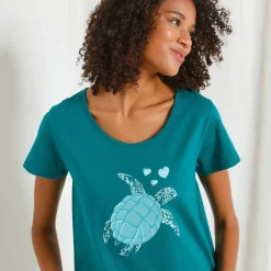 Pyjacourt coton manches courtes imprimé placé «tortue de mer»