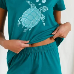 Pyjacourt coton manches courtes imprimé placé «tortue de mer»
