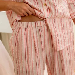 Pyjama boutonné en seersucker - col chemisier