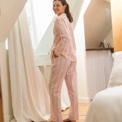 Pyjama boutonné en seersucker - col chemisier