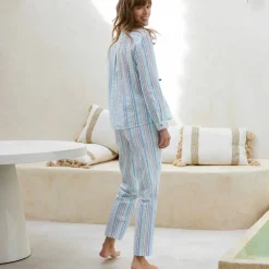 Pyjama boutonné en seersucker - col chemisier