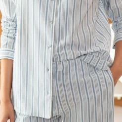 Pyjama col tailleur coton rayé