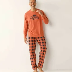 Pyjama coton carreaux manches longues