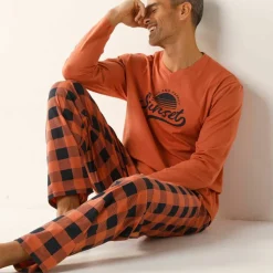 Pyjama coton carreaux manches longues