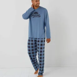 Pyjama coton carreaux manches longues