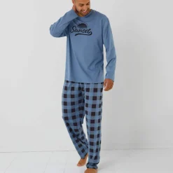 Pyjama coton carreaux manches longues