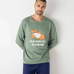 Pyjama coton imprimé message, manches longues