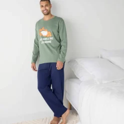 Pyjama coton imprimé message, manches longues