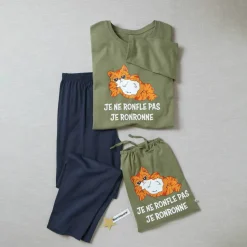 Pyjama coton imprimé message, manches longues