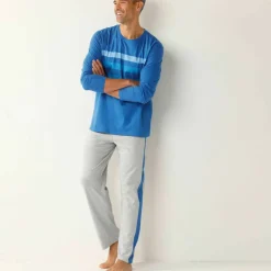 Pyjama coton rayures placées col rond