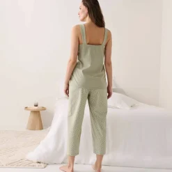 Pyjama court imprimé minimaliste avec bretelles froncées