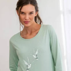 Pyjama en coton imprimé oiseaux manches longues