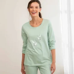 Pyjama en coton imprimé oiseaux manches longues
