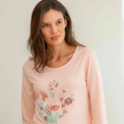 Pyjama en coton motif placé fleurs manches longues